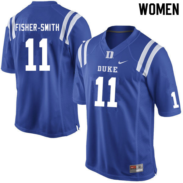 Women #11 Isaiah Fisher-Smith Duke Blue Devils College Football Jerseys Sale-Blue